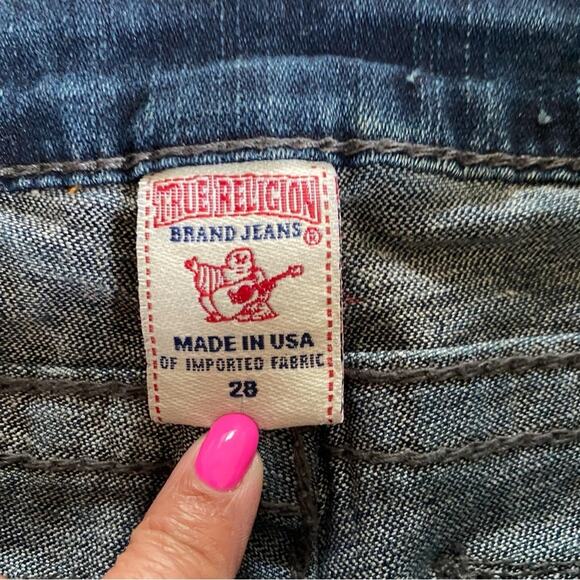 True Religion Jeans Women's Blue Denim Seamed Flare Crystal Buttons Jeans Sz 28 - Picture 10 of 11